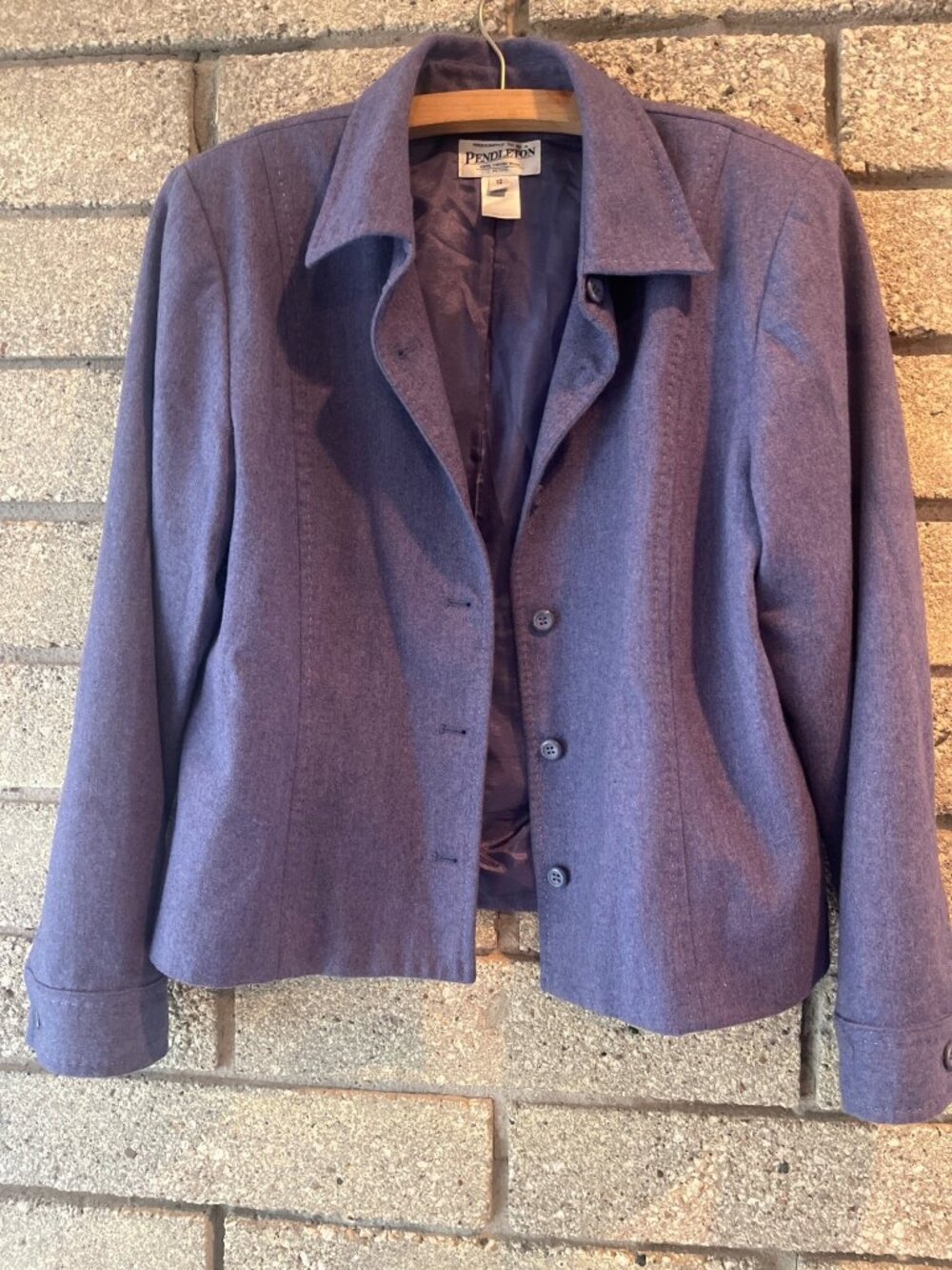 Pendleton Womens Petite Virgin Wool Blue Button-Up Blazer Jacket Size 10 Made In